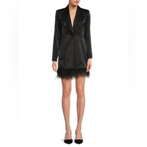 AIDAN MATTOX
Feather Trim Satin Mini Tuxedo Dress sz 6